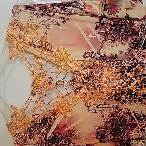 Maxi comfortable tie dye n peach,yellow,orange with brown.size small One World - Picture 3 of 10